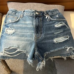 Bershka Light Blue Distressed Jean Shorts NWT, Sz 4 🖤